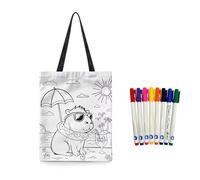 Fkwergsy Cute Tote Bag to Paint DIY Coloring Blank Canvas Tote Bag Arts and Crafts with 8 Fabric Markers, Color Your Own Kawaii Shopping Bags for Adults Everyday Use