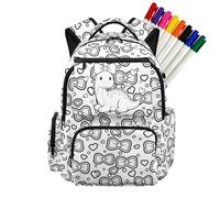 Fkwergsy Dinasour Colorable Backpack for Girls 8-10 DIY Arts and Crafts School Bag with 8 Bright Markers Large Capacity Lightweight Bookbag