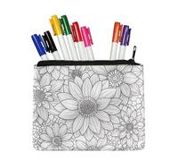 Fkwergsy DIY Coloring Canvas Pencil Case with Zipper Pencil Pouch Arts and Crafts for Girls Women, Color Your Own Flower Pouch Small Makeup Bag with 8 Pcs Markers