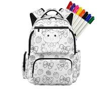 Fkwergsy DIY Coloring Cow Bookbag for Girls 6-8 Color Your Own School Backpack Kids Colorable Bookbag Personalized Doodle Schoolbag with 8 Bright Markers