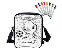 Fkwergsy DIY Coloring Dinosaur Crossbody Bag with 8 Fabric Markers Personalized Doodle Messenger Bag Crafts for Boys Kids