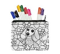 Fkwergsy DIY Coloring Dog Canvas Pouch for Girls Women Color Your Own Canvas Pencil Pouch Small Makeup Bag Arts and Crafts Educational Creative Activity