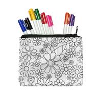 Fkwergsy DIY Coloring Flower Makeup Pouch Small Canvas Zipper Pouch Crafts Color in Blank Pattern Pencil Case Kids Crafts with 8 Markers