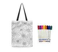 Fkwergsy DIY Coloring Flower Tote Bag for Women Girls Canvas Tote Bag Reusable Shopping Bags Personalized Painting Grocery Bags Creative Arts Gifts Idea