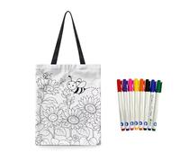Fkwergsy DIY Coloring Flower Tote Bag Small Canvas Tote Bags for Women Girls Color Your Own Bag Arts and Crafts for Adult Kids with 8 Bright Markers