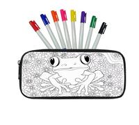 Fkwergsy DIY Coloring Frog Pencil Case Ctue Personalized Doodle Pencil Pouch with 8 Fabric Markers, School Party Supplies