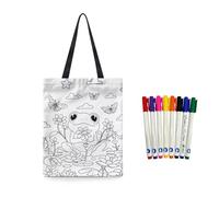 Fkwergsy DIY Coloring Frog Tote Bag Blank Canvas Tote Bags to Paint Arts and Crafts for Kids, Color Your Own Reusable Shopping Bag Small Grocery Bags Art Supplies with Markers