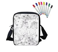 Fkwergsy DIY Coloring Horse Crossbody Bag with 8 Bright Markers Color Your Own Bag Arts and Crafts for 7 Year Old Girl Birthday Gifts