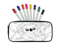 Fkwergsy DIY Coloring Koala Pencil Case Cute Color Your Own Pencil Pouch with 8 Fabric Markers, Cute School Supplies for Girls