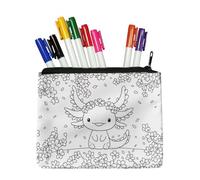 Fkwergsy DIY Crafts Color Your Own Makeup Bag Small Pencil Pouch Axolotl Coloring Cute Canvas Makeup Pouch Kawaii Pencil Case for Kids Girls Ages 4-12