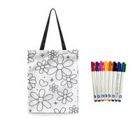 Fkwergsy DIY Crafts Coloring Blank Canvas Tote Bag Floral Shopping Bags for Girls Flower Canvas Tote Bag to Paint with Markers, DIY Your Creative Design