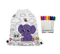 Fkwergsy Elephant DIY Coloring Bag for Kids Reusable Drawstring Backpack Arts & Crafts Activity Pouch, Color Your Own Pouch for Boys & Girls Back to School Supplies Birthday Party Gifts