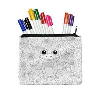 Fkwergsy Frog Pencil Case Color Your Own Cute Pencil Pouch with Zipper Makeup Pouch DIY Coloring Small Cosmetic Bag Canvas Pen Case, Educational Activity