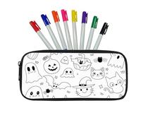 Fkwergsy Halloween DIY Coloring Pencil Case for Party Creation Personalized Doodle Ghost Pencil Pouch with 8 Fabric Markers