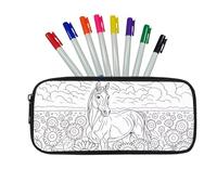 Fkwergsy Horse DIY Coloring Pencil Pouch Arts Color Your Own Pencil Case Classroom Crafts for Kids 8 Bright Markers