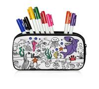Fkwergsy Kids Pencil Case Shark Color Your Own Pencil Bag, Coloring School Pencil Case with 8 Markers, Coloring Pencil Pouch for Kids Girls DIY Crafts Pen Case