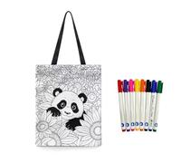 Fkwergsy Panda Canvas Tote Bag Cute Coloring Small Blank Tote Bags Arts and Crafts for Boys Kids Color Your Own Bag Making Kit with 8 Bright Markers