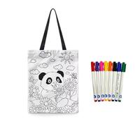 Fkwergsy Panda Canvas Tote Bag DIY Crafts Color Your Own Small Canvas Tote Bag Kit with 8 Fabric Markers, Coloring Small Shopping Bags for Adults Women