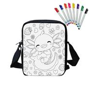 Fkwergsy Personalized Doodle Axolotl Bag for Girls Ages 6-12 Color in Cute Crossbody Bag Arts and Crafts with 8 Fabric Markers
