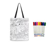 Fkwergsy Personalized Tote Bags for Painting Crafts Axolotl Tote Bags Color Your Own Bag Arts and Crafts for Girls Kids, School & Art Supplies