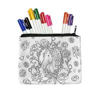 Fkwergsy Rose Makeup Pouch Color Your Own Canvas Pouch Small Makeup Bag Crafts Coloring Horse Pencil Case Arts and Crafts for Girls Women
