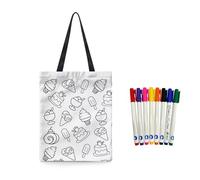 Fkwergsy Unleash Your Creativity Coloring Tote Bag with 8 Bright Markers Color Your Own Canvas Tote Bag for Kids Girls Reusable Shopping Bags for Gifts & Everyday Use