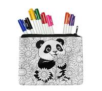 Fkwergsy White Canvas Pouch for Kids Crafts Coloring Panda Pencil Case Small Pencil Pouch with Zipper Color Your Own Bag Pen Case for Classroom School Supplies