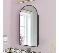 FKWin Arched Medicine Cabinet with Mirror,Bathroom Mirror with Storage, Aluminum Alloy Bathroom Cabinet, 3 Adjustable Shelves Vanity Mirror, Medicine Cabinet Mirror, Not Recessed, 31.5"x15.7", Black