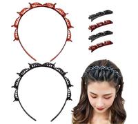 FKWKUW Pack of 2 Headband with Clips, Hairstyle Aid, Headband with Tooth Headband Braid Tool, Elegant Headband for Women and Girls (Black and Brown)