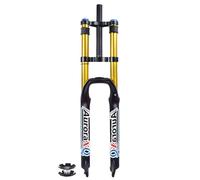 FKXSXAZ 26 27.5 29 Downhill Mountain Bike Air Suspension Forks, 1-1/8 Double Shoulder Manual Lock Magnesium Alloy QR 9mm XC/DH/MTB Front Fork with Rebound Adjust(Gold,26 inch)