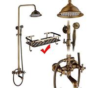 FKXSXAZ Shower Systems Antique Brass Double Handle Wall Mount Bathroom Faucet Set with Shelf Mixer-D02