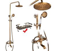FKXSXAZ Shower Systems Antique Brass Double Handle Wall Mount Bathroom Faucet Set with Shelf Mixer-E02