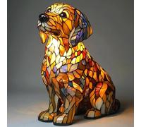 FkYstrix Animal Table Lamp Series Stained Resin Ornaments Night Light with USB Bohemian Furniture Decor Christmas Sculpture Desk Lamp Gift, Golden Retriever 2