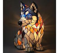 FkYstrix Animal Table Lamp Series Stained Resin Ornaments Night Light with USB Bohemian Furniture Decor Christmas Sculpture Desk Lamp Gift, Husky