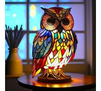 FkYstrix Animal Table Lamp Series Stained Resin Ornaments Night Light with USB Bohemian Furniture Decor Christmas Sculpture Desk Lamp Gift, Owl