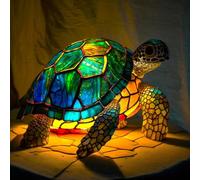 FkYstrix Animal Table Lamp Series Stained Resin Ornaments Night Light with USB Bohemian Furniture Decor Christmas Sculpture Desk Lamp Gift, Turtle