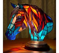 FkYstrix Animal Table Lamp Series Stained Resin Ornaments Night Light with USB Bohemian Furniture Decor Christmas Sculpture Desk Lamp Gift, Horse
