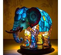 FkYstrix Animal Table Lamp Series Stained Resin Ornaments Night Light with USB Bohemian Furniture Decor Christmas Sculpture Desk Lamp Gift, Elephant