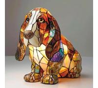 FkYstrix Animal Table Lamp Series Stained Resin Ornaments Night Light with USB Bohemian Furniture Decor Christmas Sculpture Desk Lamp Gift, Basset Hound