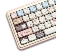 FKZ Cute Cat Keycaps,Mao Profile Kawaii Kitten-Shape Keycaps PBT Dye-Sub Custom Keycaps Set 140 Keys Full Size Keycap for Cherry MX Switch ANSI Layout 75% 60% Mechanical Gaming Keyboard (Sea-Salt)