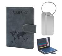 FL HUA Passport Cover and Luggage Tag Set, Passport Holder Travel Wallet with RFID Blocking for ID Cards Credit Cards Boarding Passes