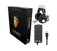 FL Studio 20 Fruity Edition Software (Boxed) Bundle with Closed-Back Monitoring Headphones and 4-Port USB 3.0 Hub (3 Items)