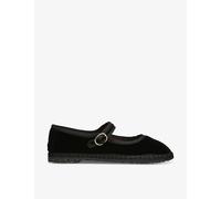 Flabelus Womens Flabelus Antonia Single-Strap Cotton Mary Jane Flats Black Eur 37 / 4 UK Women