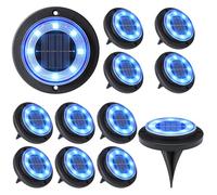 Flacchi Solar Lights Outdoor Waterproof - 2-in-1 Solar Powered Ground Lights Outdoor Solar Disk Light Landscape Light for Deck Step Patio Yard Pathway Walkway Driveway Garden (Blue, 12 Pack)