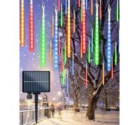Flacchi Solar Meteor Shower Icicle Lights - 20 Tubes 480 LED Cascading Raindrop Lights, Outdoor Waterproof Christmas Decorations for Holiday Party(4 in 1 Multi-Colored, Solar 20 Tubes)