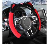Flaconi Car Steering Wheel Cover,Steering Wheel Cover Women,Fuzzy Steering Wheel Cover Women,15 Inch Cute Wheel Cover with Cat Ears,Car Wheel Protector for Women Girls (Black Red)