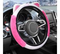Flaconi Car Steering Wheel Cover,Steering Wheel Cover Women,Fuzzy Steering Wheel Cover Women,15 Inch Cute Wheel Cover with Cat Ears,Car Wheel Protector for Women Girls (Rose Red)