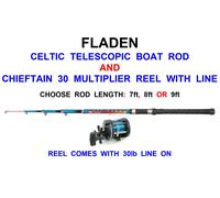 NEW RON THOMPSON 6ft 2pc 20LB-30LB BOAT ROD+CHIEFTAIN 30 MULTIPLIER REEL+LINE ON