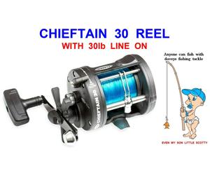 FLADEN CHIEFTAIN 30 MULTIPLIER REEL+30lb LINE KAYAK SEA FISHING UPTIDE TROLLING