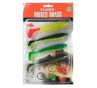 FLADEN Fishing - 4 x SOFT LURE RIBBED SHADS Assortment Imitation Bait Fish for Predatory Fishing - Comes with 2 Non-Toxic Jig Heads (Pack 2, 4 x 12cm / 12g Size 5/0 jigs) [20-67004]